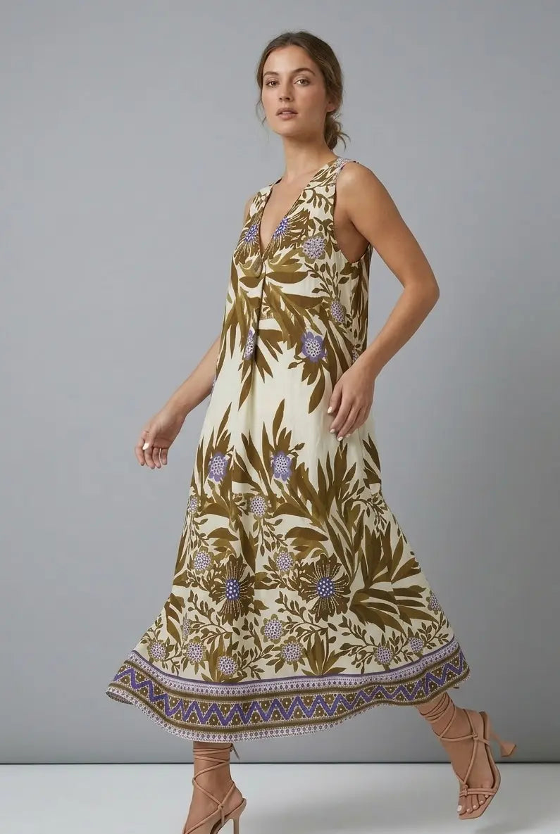 Abito scollo a V con bottone DORABELLA