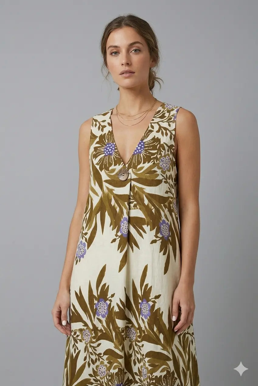 Abito scollo a V con bottone DORABELLA