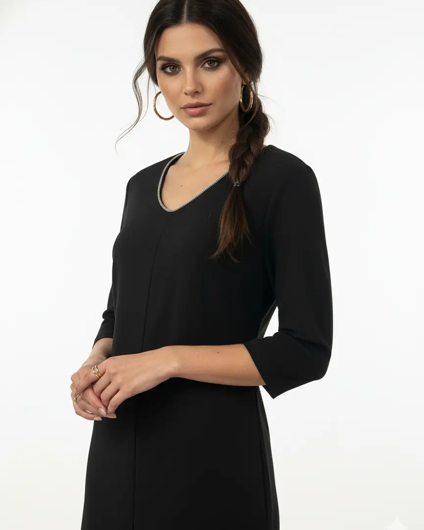 Abito scollo a "V" con ricamo di strass DORABELLA