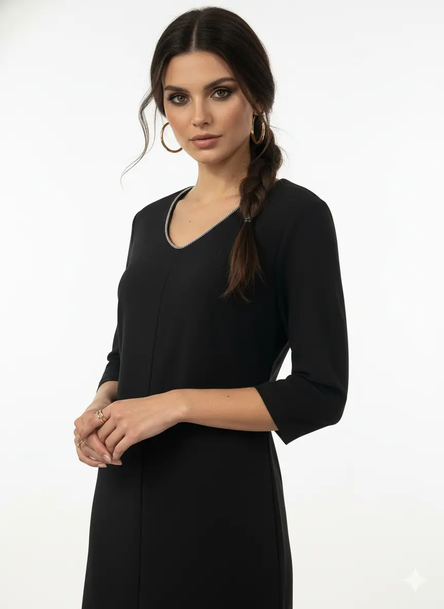 Abito scollo a "V" con ricamo di strass DORABELLA