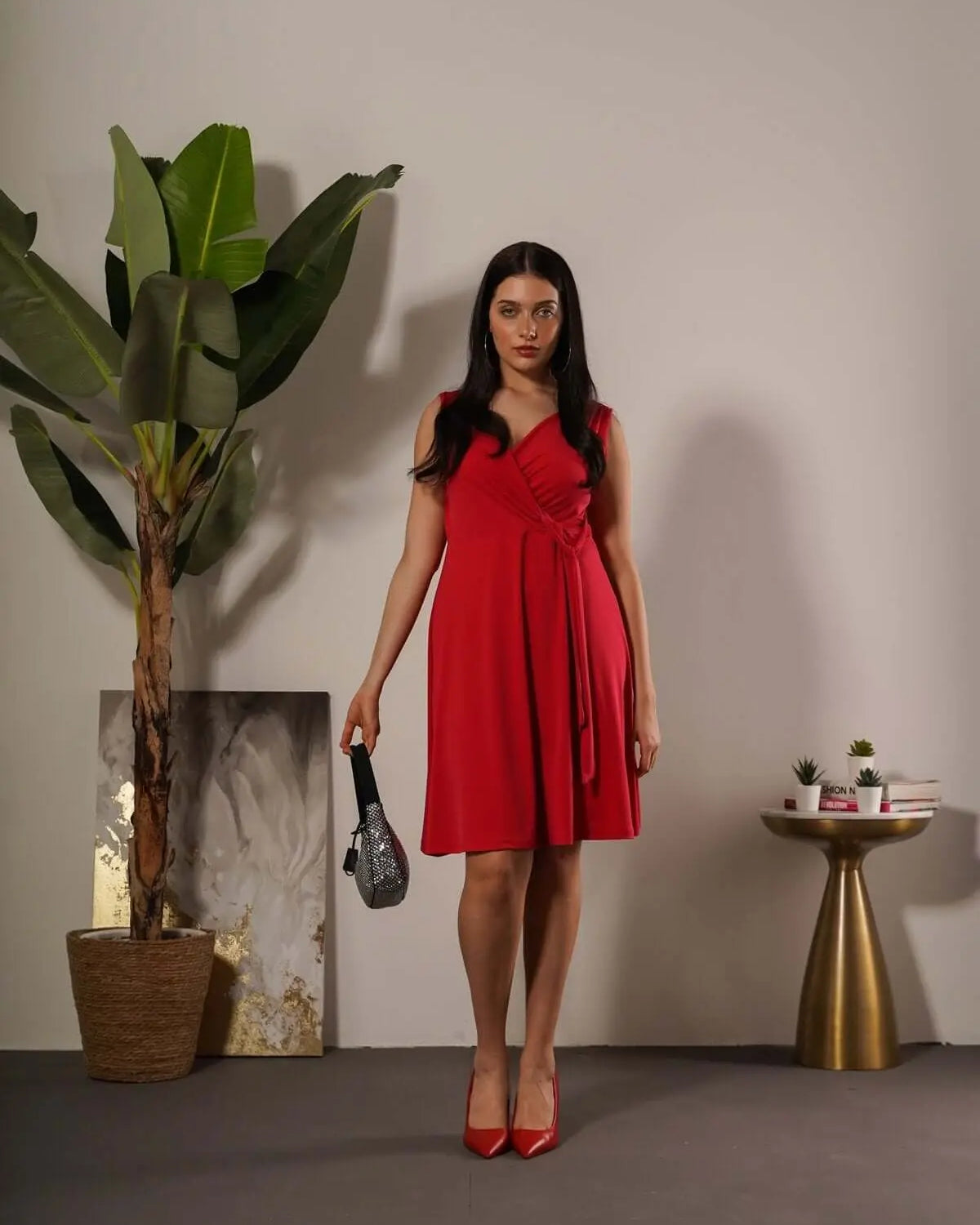 Abito smanicato midi in tinta unita a portafoglio ROSSO DORABELLA XXL