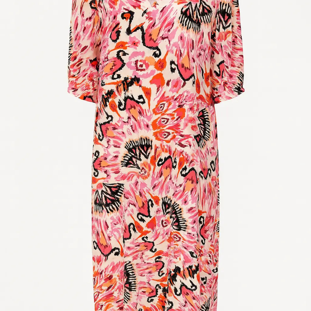 Abito stampato con scollo a V e maniche a tre quarti DORABELLA