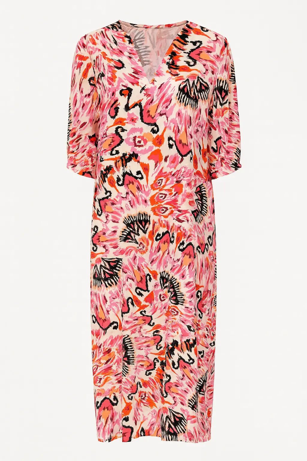 Abito stampato con scollo a V e maniche a tre quarti DORABELLA