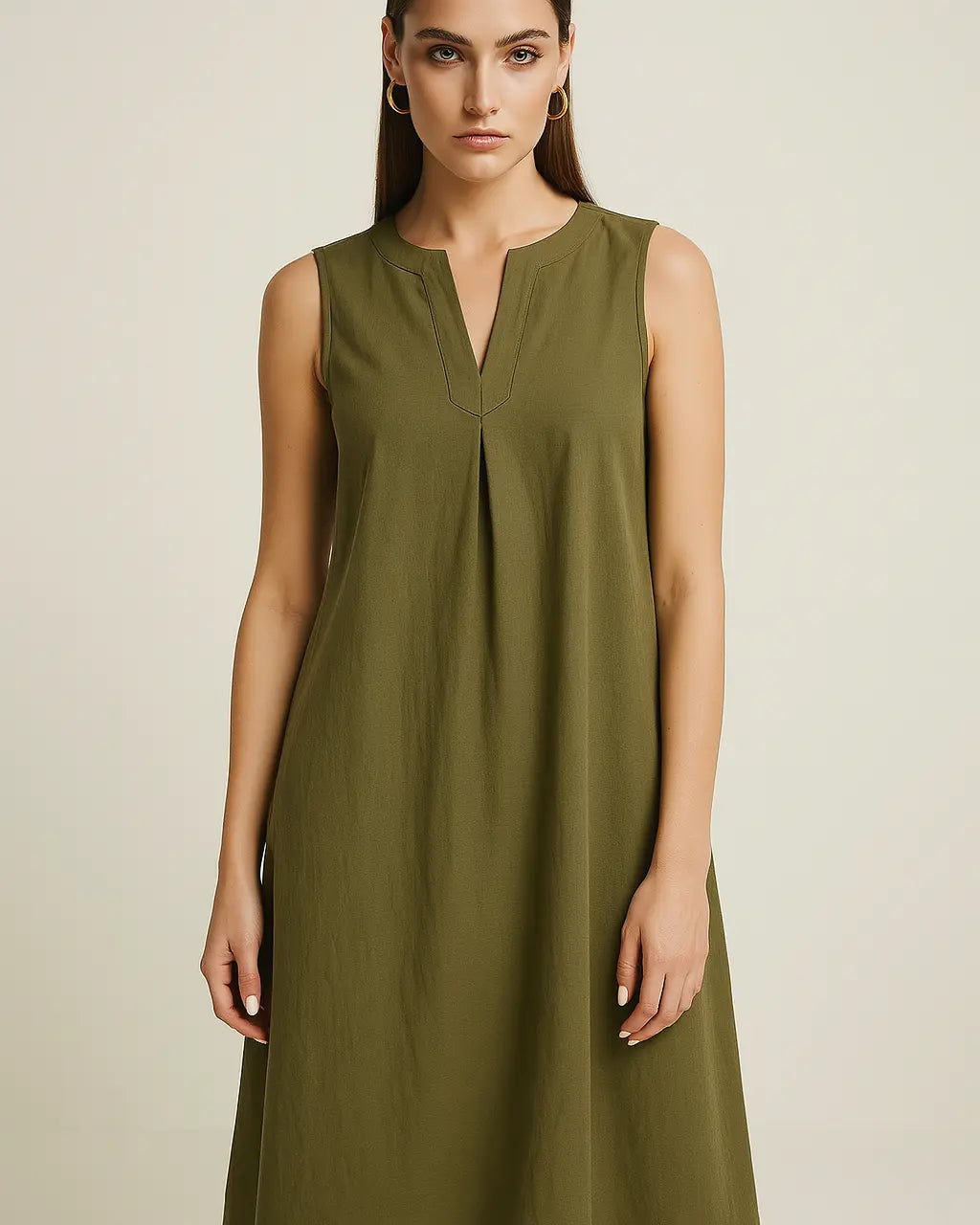 Abito svasato con scollo a V in misto lino e viscosa DORABELLA