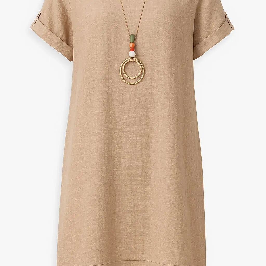 Abito tinta unita mezza manica Unica by Dorabella camel-Taglia-Unica-Curvy-fino-alla-54