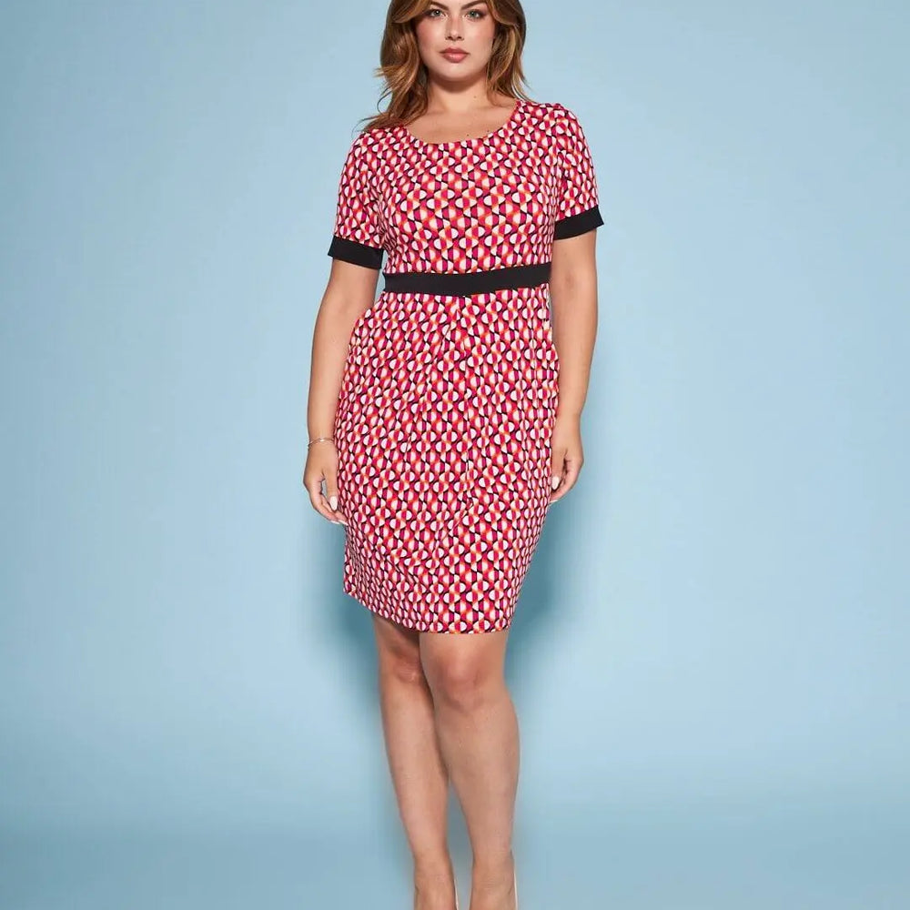 Abito tubino in fantasia optical ROSSO-ARANCIO DORABELLA XXL