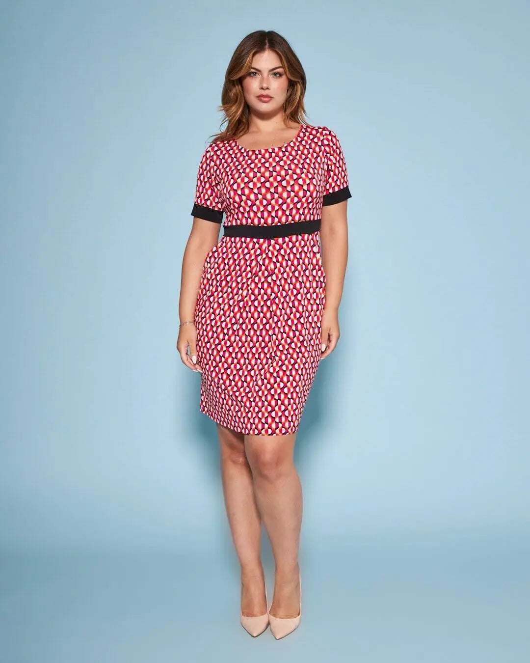 Abito tubino in fantasia optical ROSSO-ARANCIO DORABELLA XXL