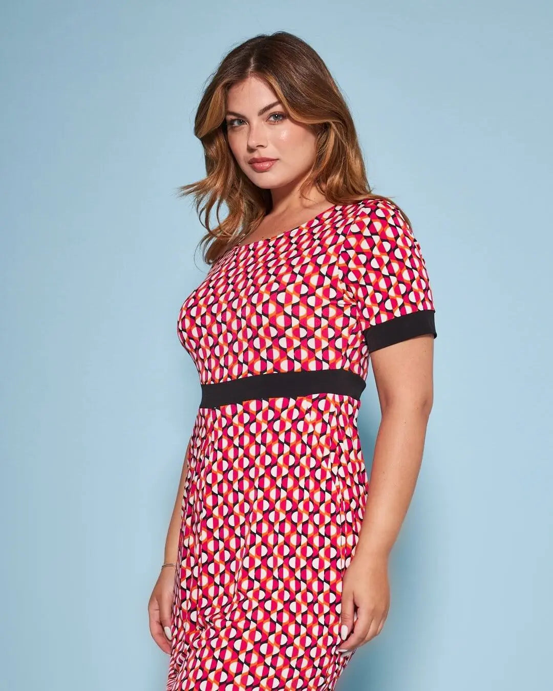 Abito tubino in fantasia optical ROSSO-ARANCIO DORABELLA