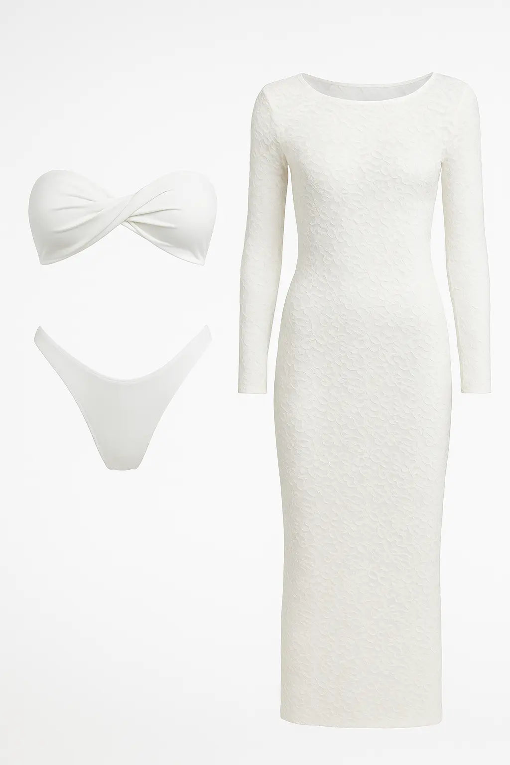 Bikini due pezzi con abito copricostume in pizzo Unica by Dorabella Bianco / Taglia unica (44/46 o M/L)