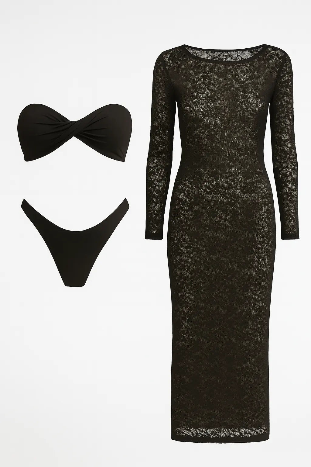 Bikini due pezzi con abito copricostume in pizzo Unica by Dorabella Nero / Taglia unica (44/46 o M/L)