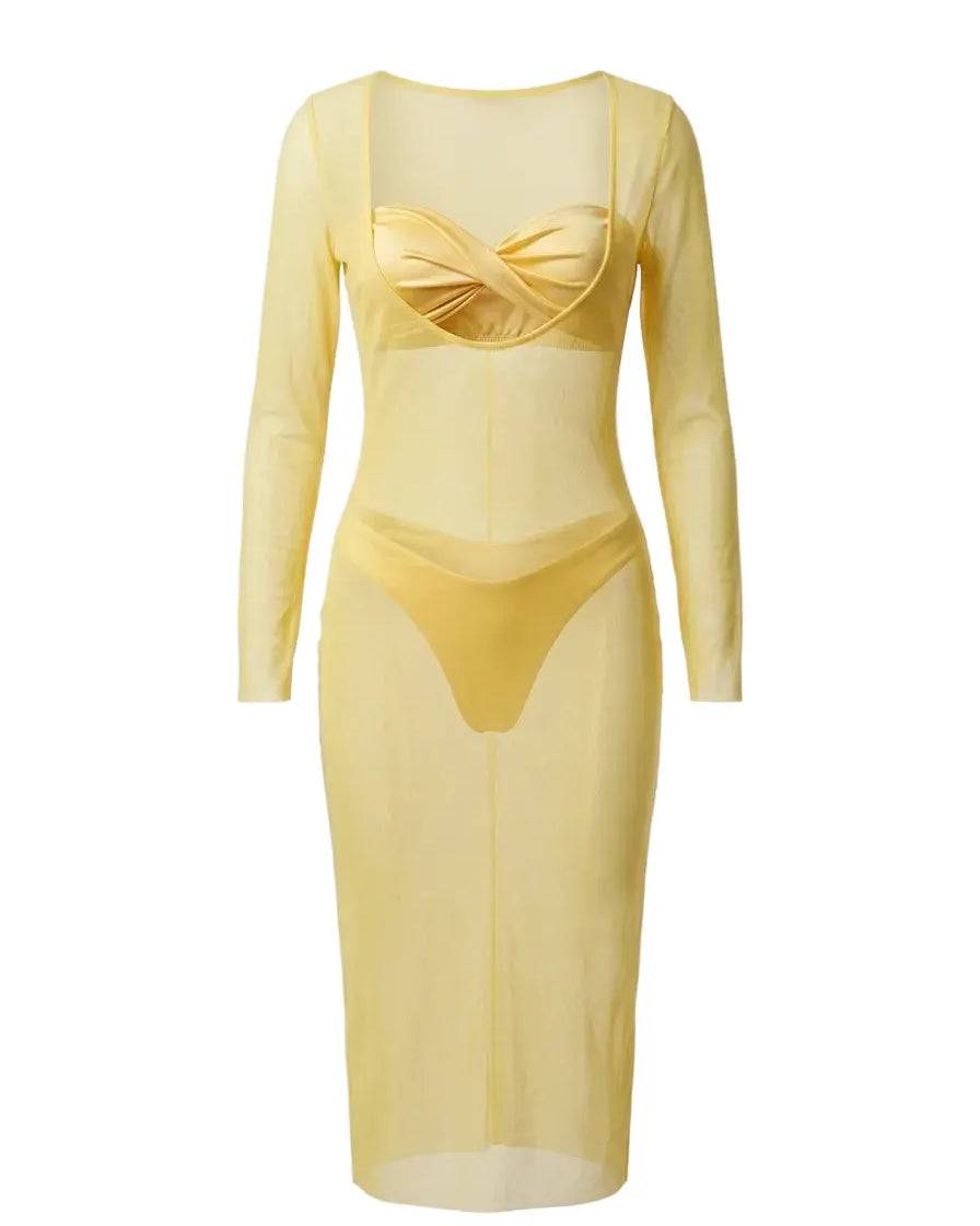 Bikini due pezzi con abito copricostume in rete Unica by Dorabella