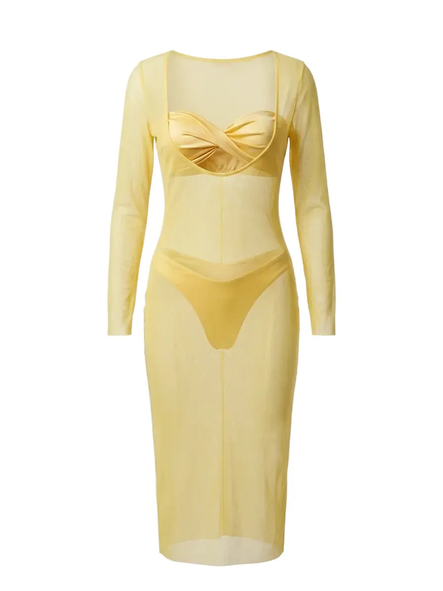 Bikini due pezzi con abito copricostume in rete Unica by Dorabella