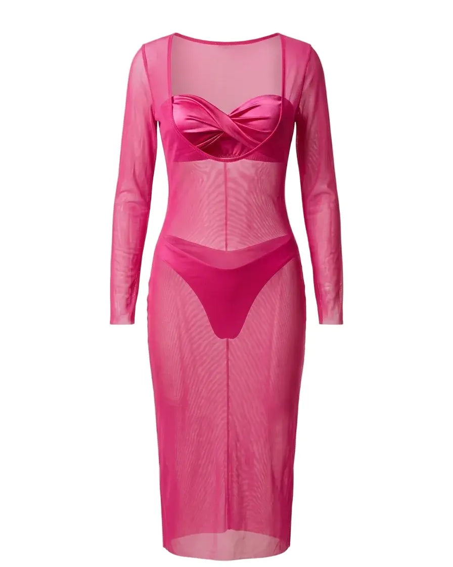 Bikini due pezzi con abito copricostume in rete Unica by Dorabella