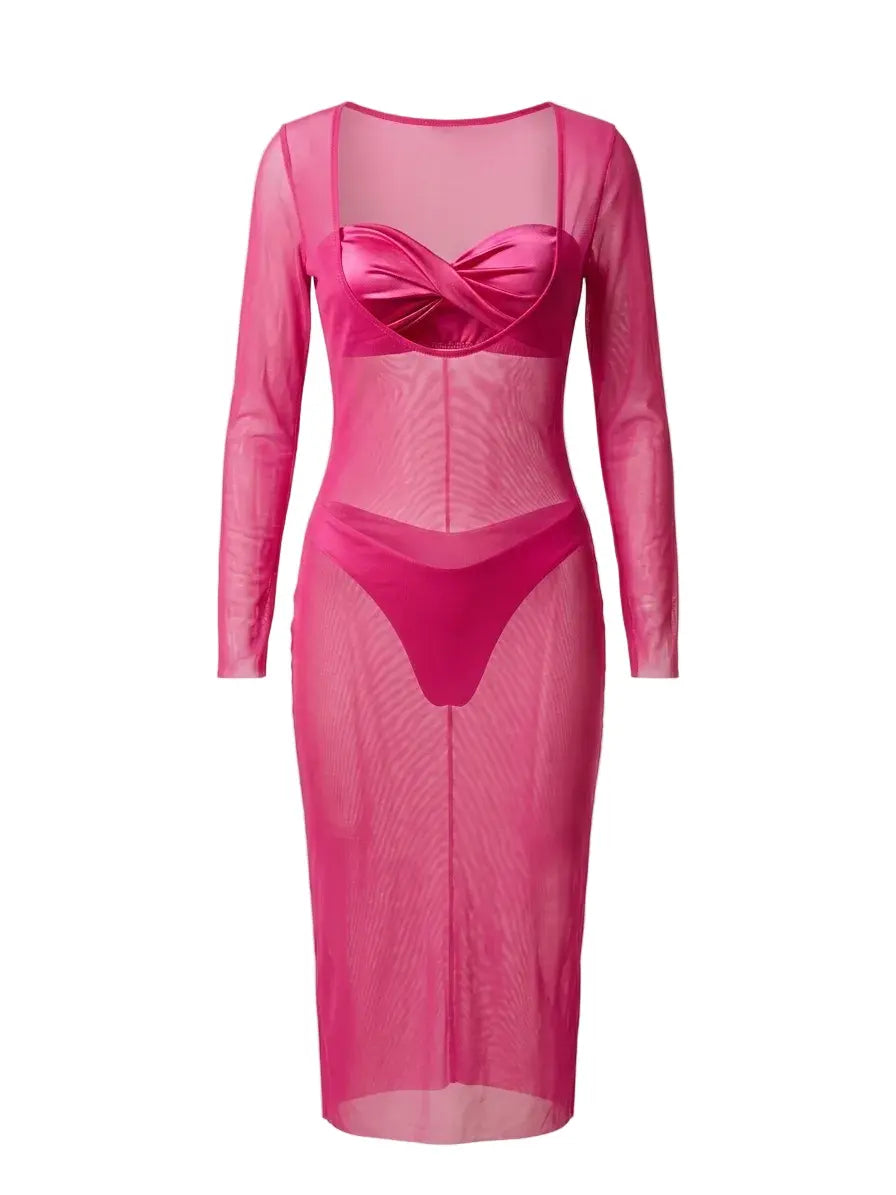Bikini due pezzi con abito copricostume in rete Unica by Dorabella