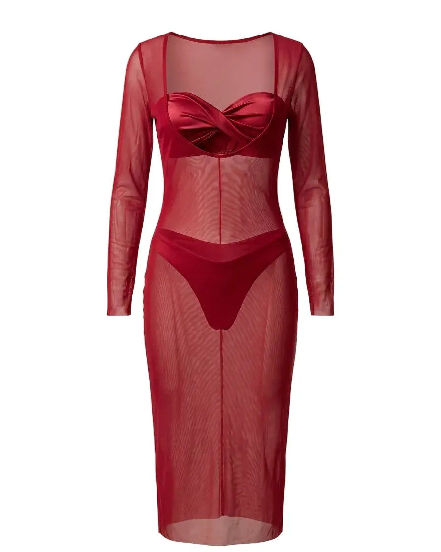 Bikini due pezzi con abito copricostume in rete Unica by Dorabella