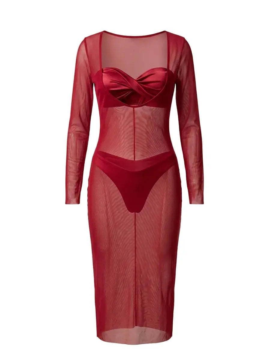 Bikini due pezzi con abito copricostume in rete Unica by Dorabella