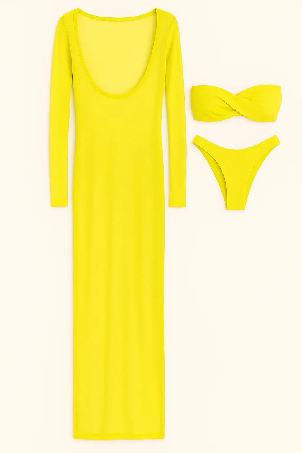 Bikini due pezzi con abito copricostume in rete Unica by Dorabella Giallo-Taglia-Unica-Fino-alla-46