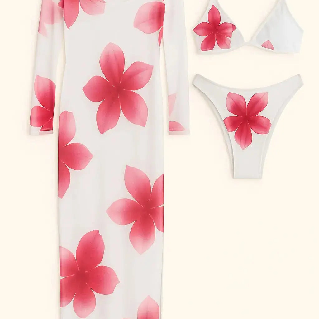 Bikini due pezzi stampato con abito copricostume in rete stampata Unica by Dorabella Bianco-Taglia-Unica-Curvy-fino-alla-54