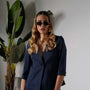 Blazer corto senza revers in jersey punto Milano elasticizzato di misto cotone BLU DORABELLA