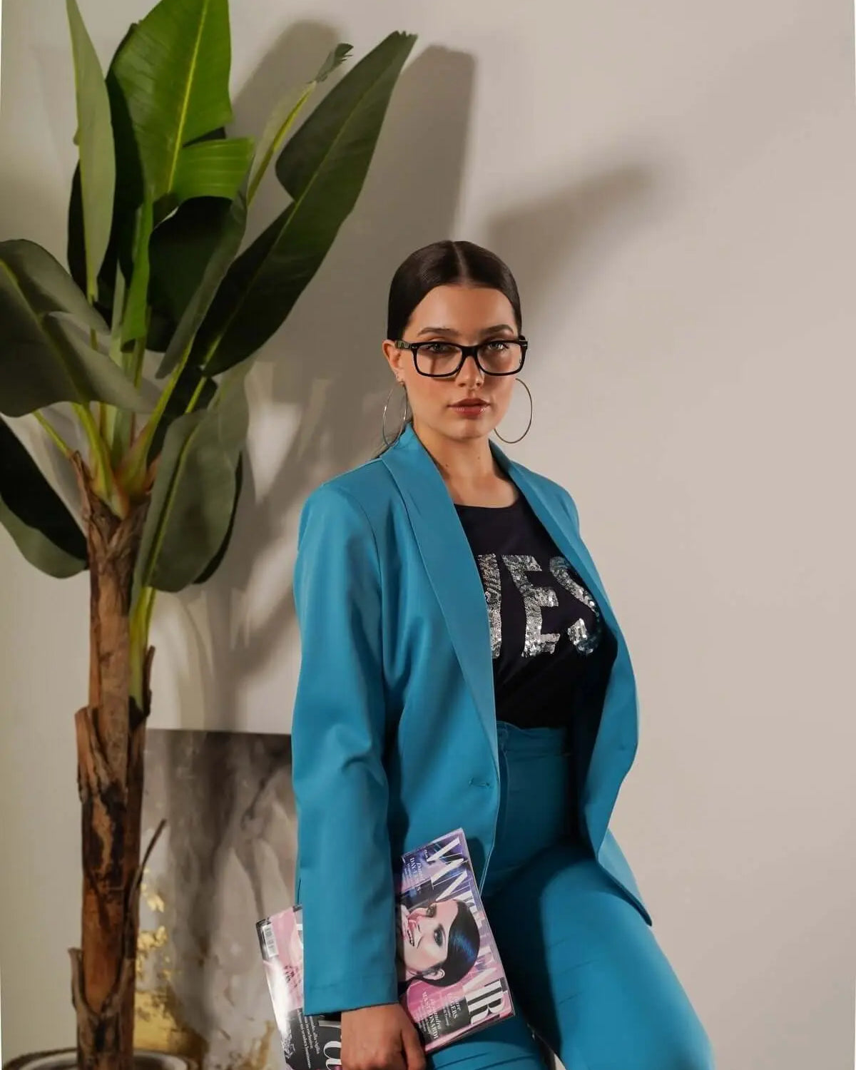 Blazer monopetto a manica lunga in cady elasticizzato tinta unita. TURCHESE DORABELLA