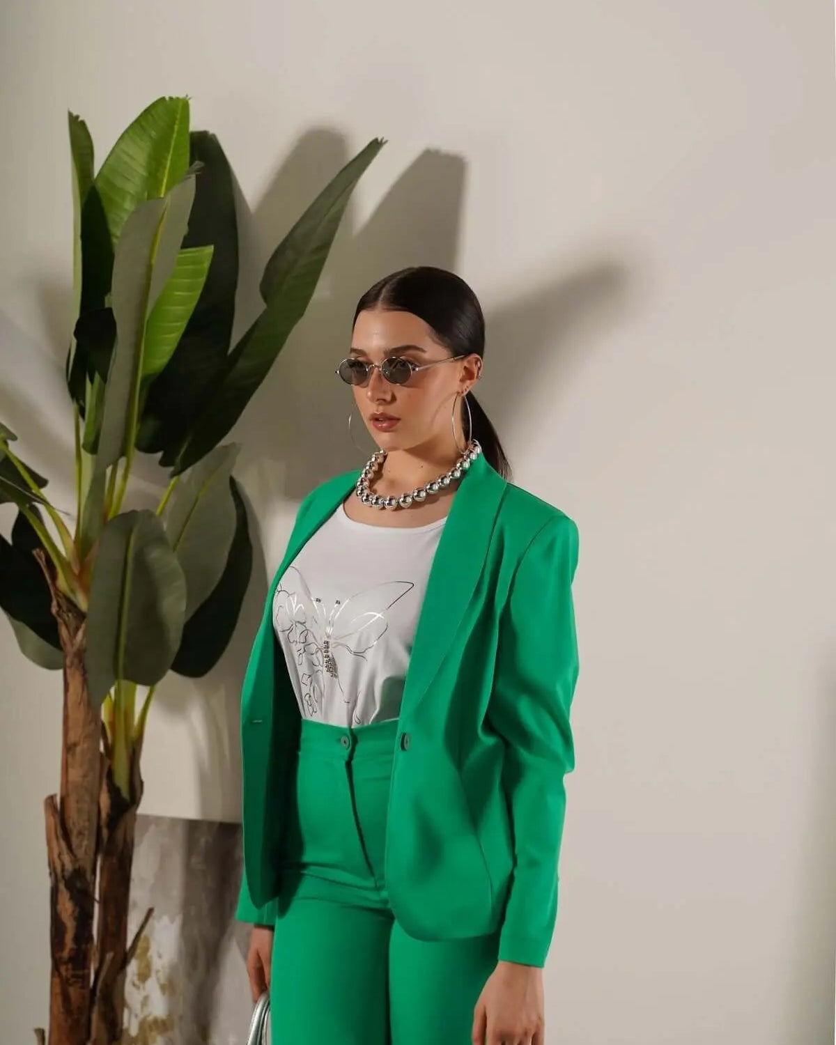 Blazer monopetto a manica lunga in cady elasticizzato tinta unita. VERDE BANDIERA DORABELLA 50