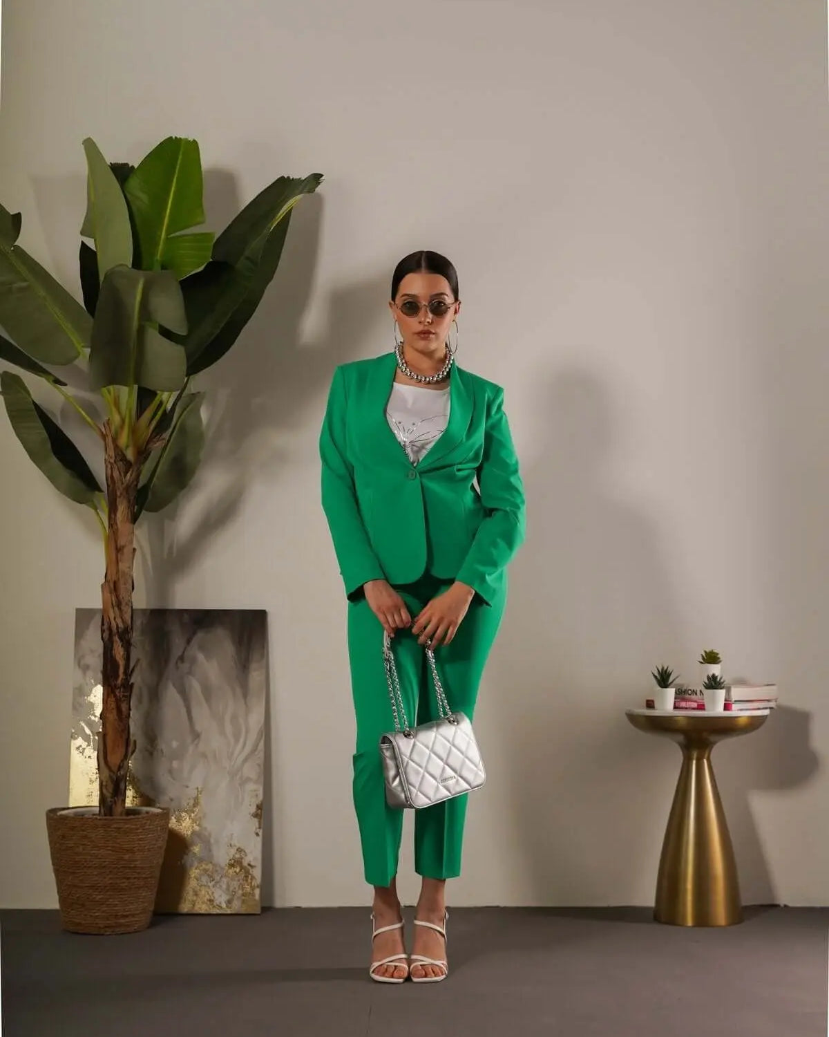 Blazer monopetto a manica lunga in cady elasticizzato tinta unita. VERDE BANDIERA DORABELLA