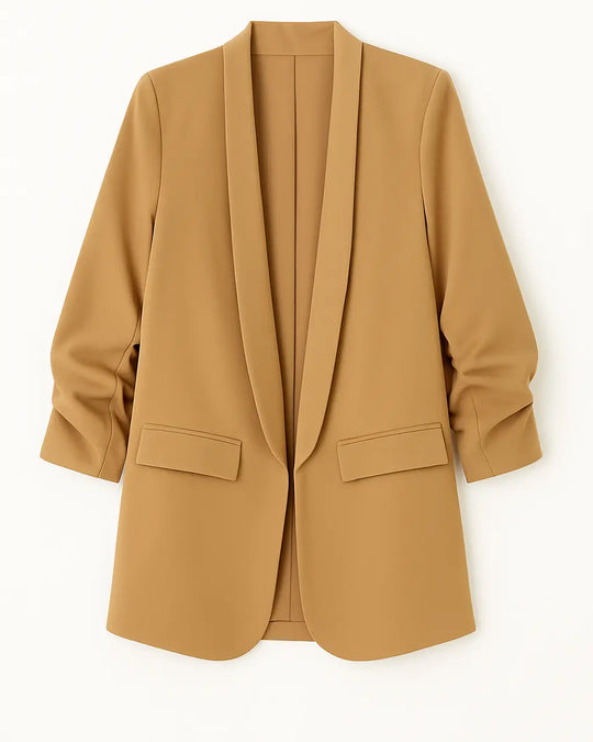 Blazer oversize con collo sciallato e arriccio fondo manica Unica by Dorabella camel-Taglia-Unica-Curvy-fino-alla-54