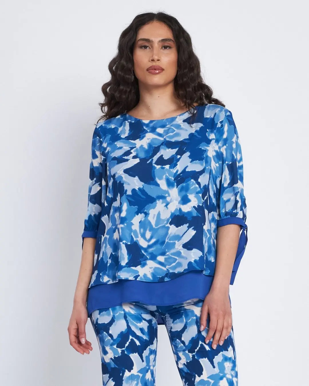 Blusa a fantasia con polsi e inserti a contrasto BLU CHINA DORABELLA