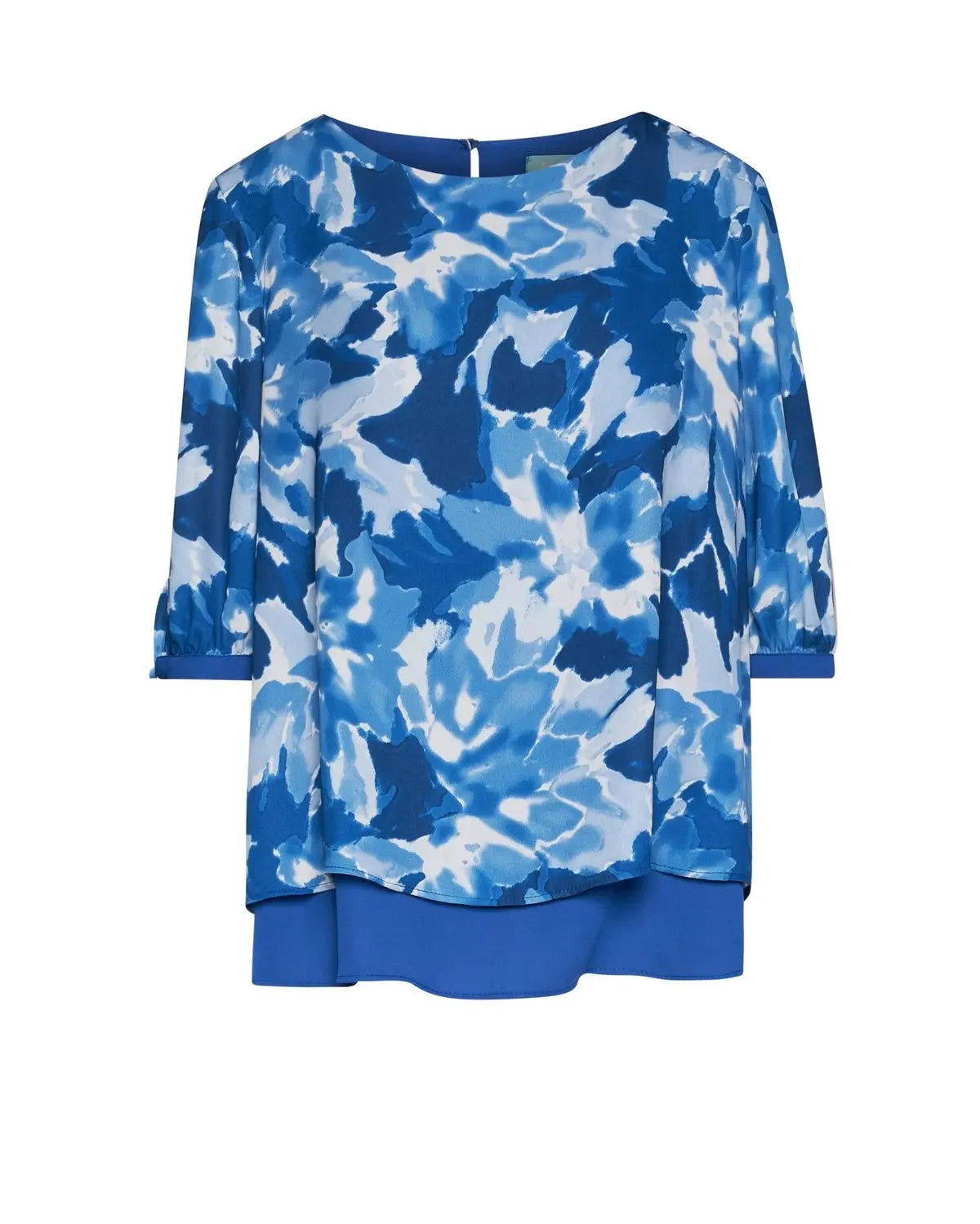 Blusa a fantasia con polsi e inserti a contrasto BLU CHINA DORABELLA