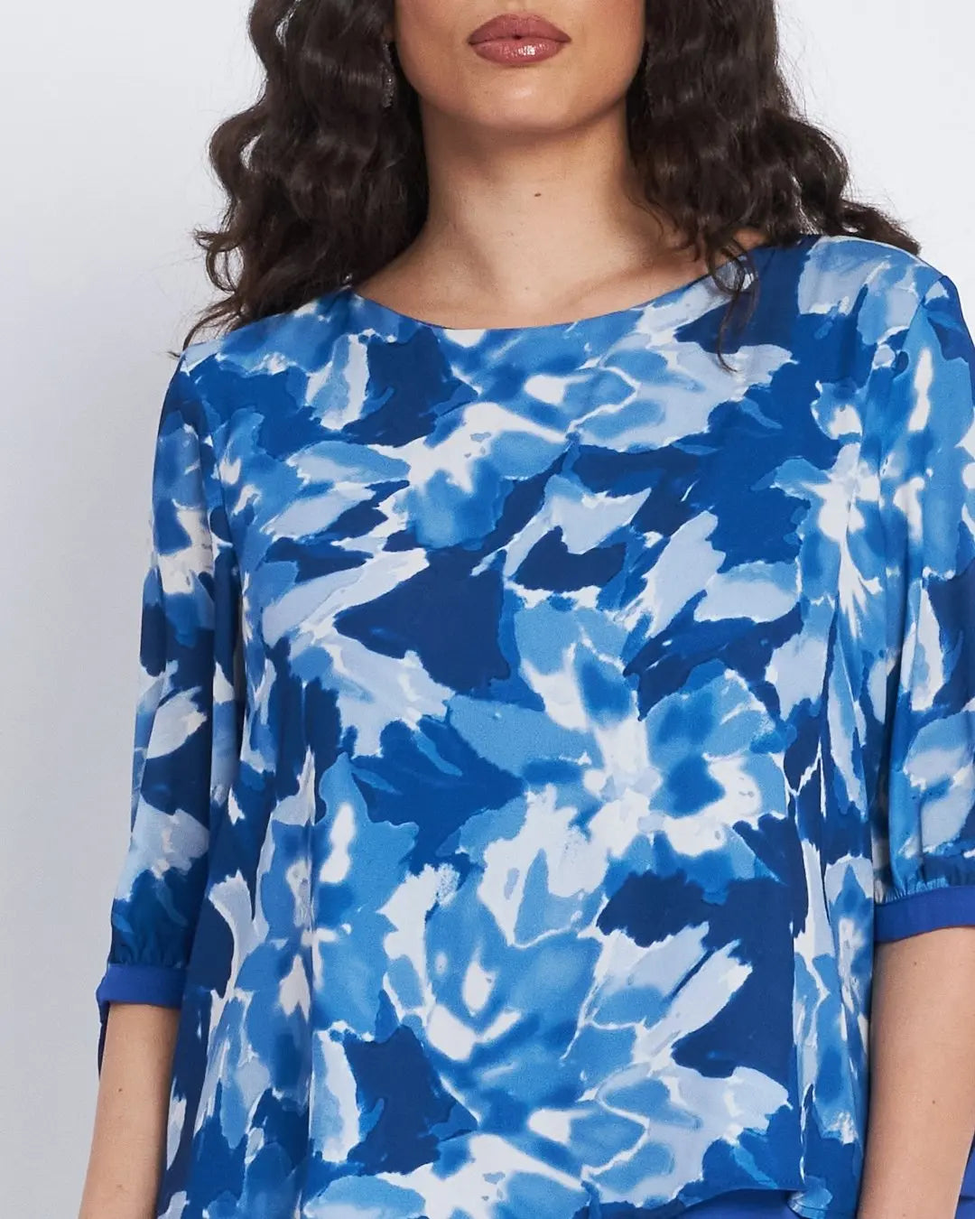 Blusa a fantasia con polsi e inserti a contrasto BLU CHINA DORABELLA