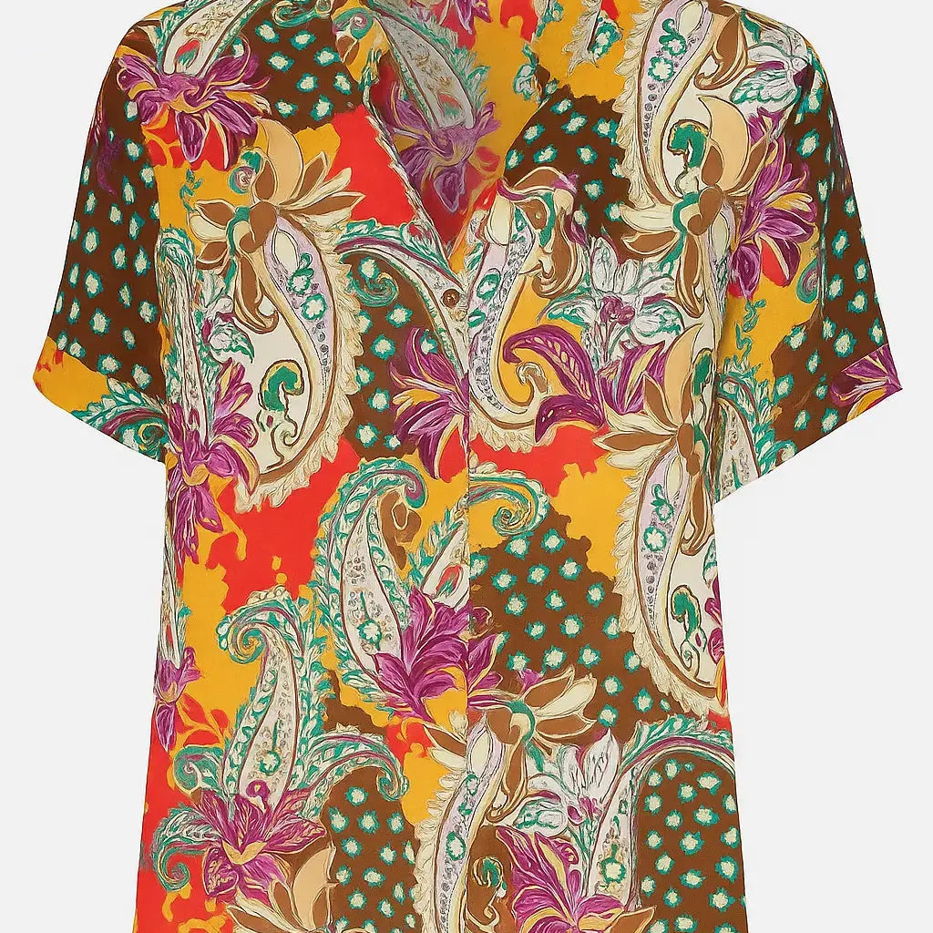 Blusa a mezza manica con colletto coreana in viscosa stampata DORABELLA PIU' 41-50-IT-Arancione