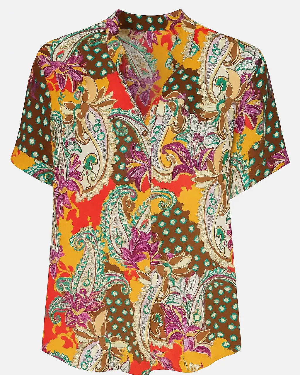 Blusa a mezza manica con colletto coreana in viscosa stampata DORABELLA PIU' 41-50-IT-Arancione