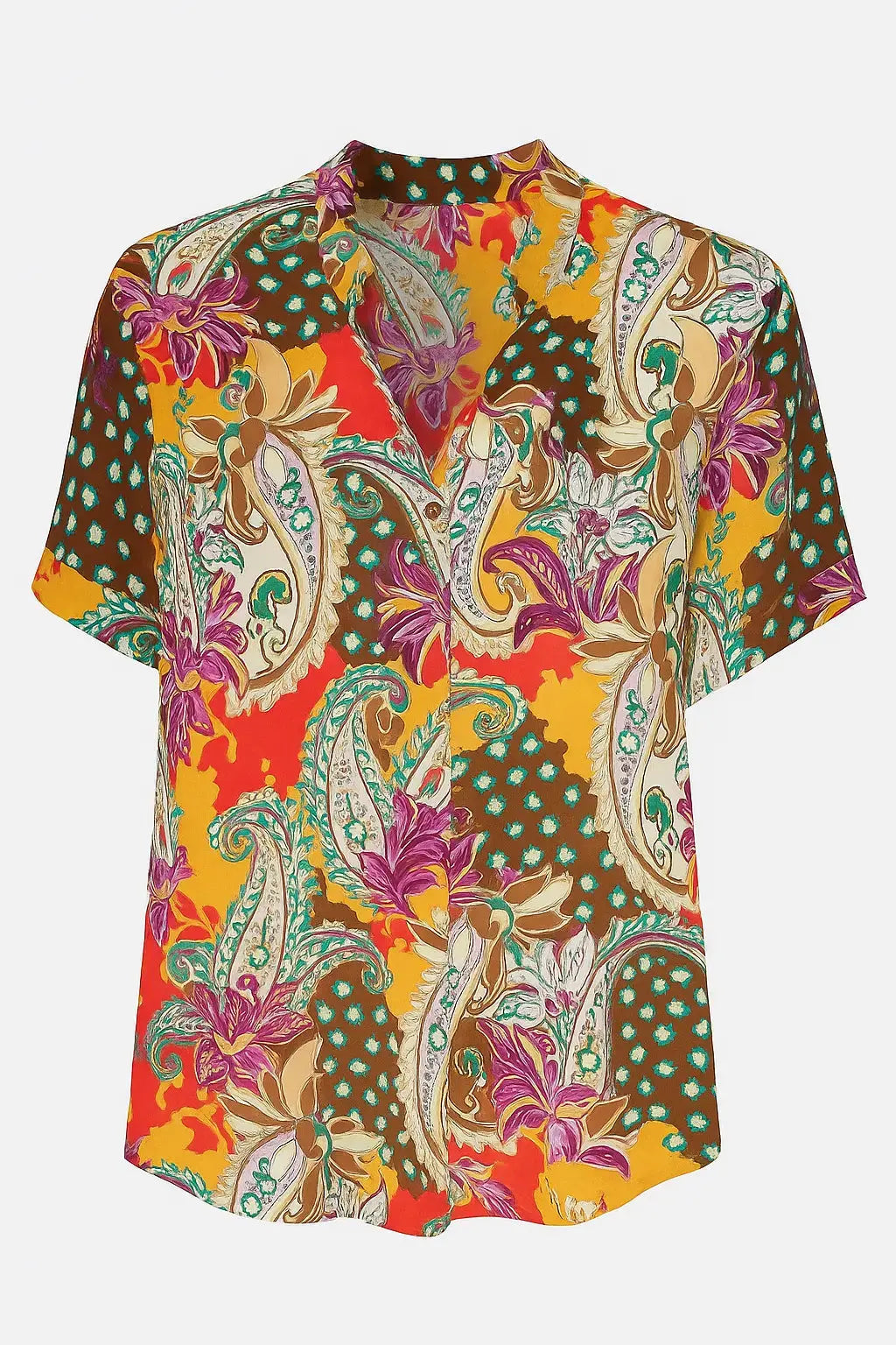 Blusa a mezza manica con colletto coreana in viscosa stampata DORABELLA PIU' 41-50-IT-Arancione