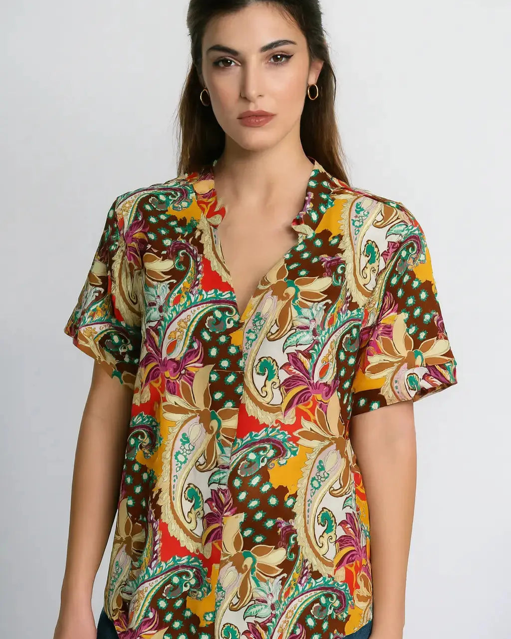 Blusa a mezza manica con colletto coreana in viscosa stampata DORABELLA PIU'