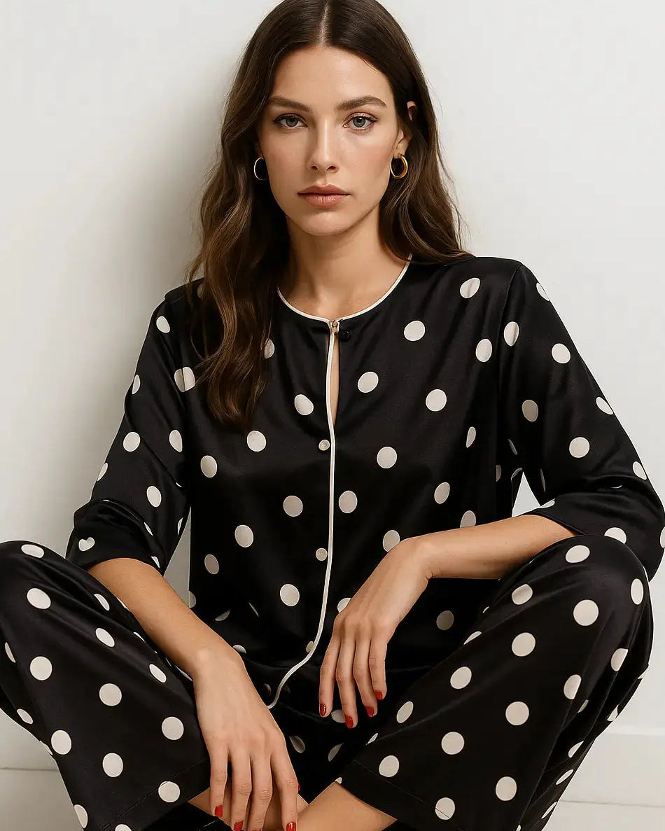 Blusa a pois a mezze maniche con piping a contrasto frontale DORABELLA PIU'