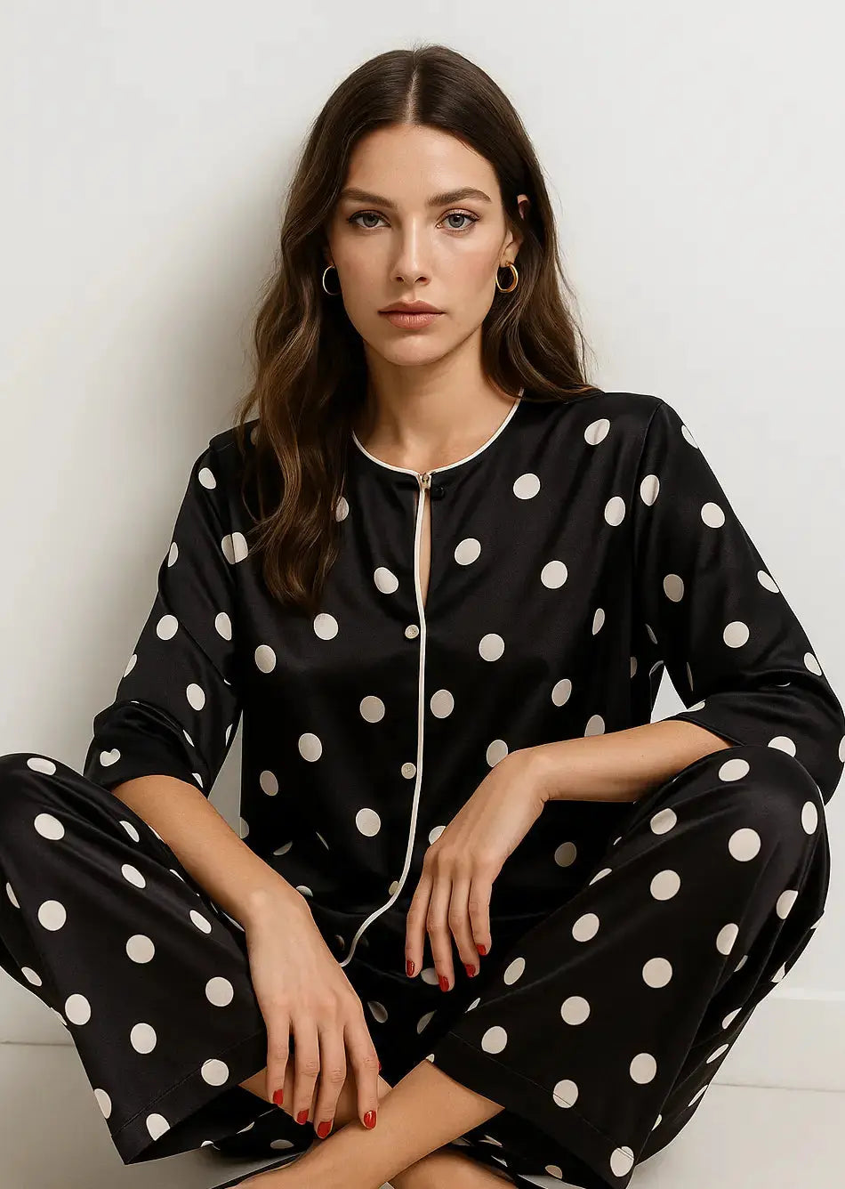 Blusa a pois a mezze maniche con piping a contrasto frontale DORABELLA PIU'