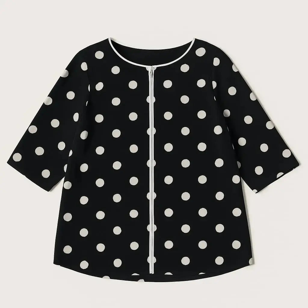 Blusa a pois a mezze maniche con piping a contrasto frontale DORABELLA PIU' 47-56-IT