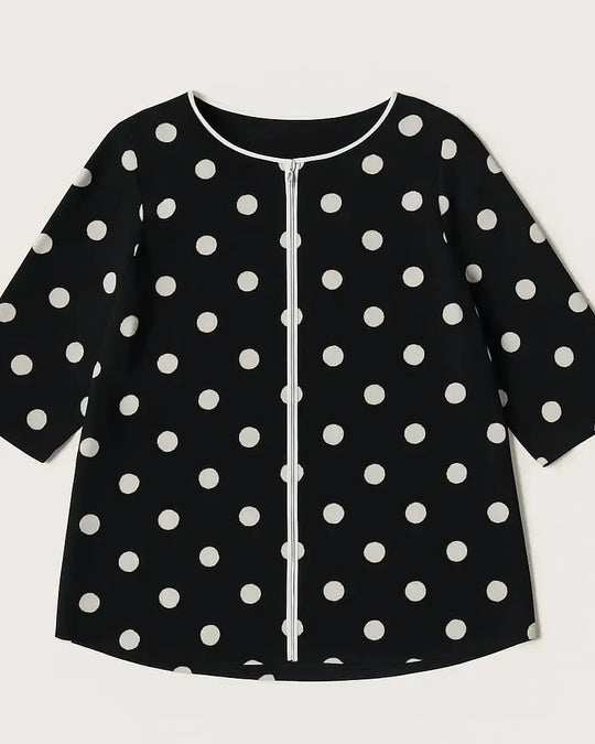 Blusa a pois a mezze maniche con piping a contrasto frontale DORABELLA PIU' 47-56-IT