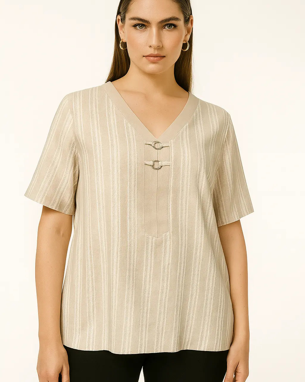 Blusa  a scollo a v  in misto lino e viscosa con trama lurex DORABELLA PIU'