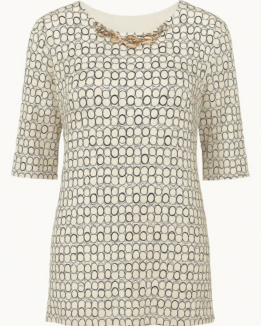 Blusa ampia e lunga in raso stampato a fantasia con accessorio scollo DORABELLA