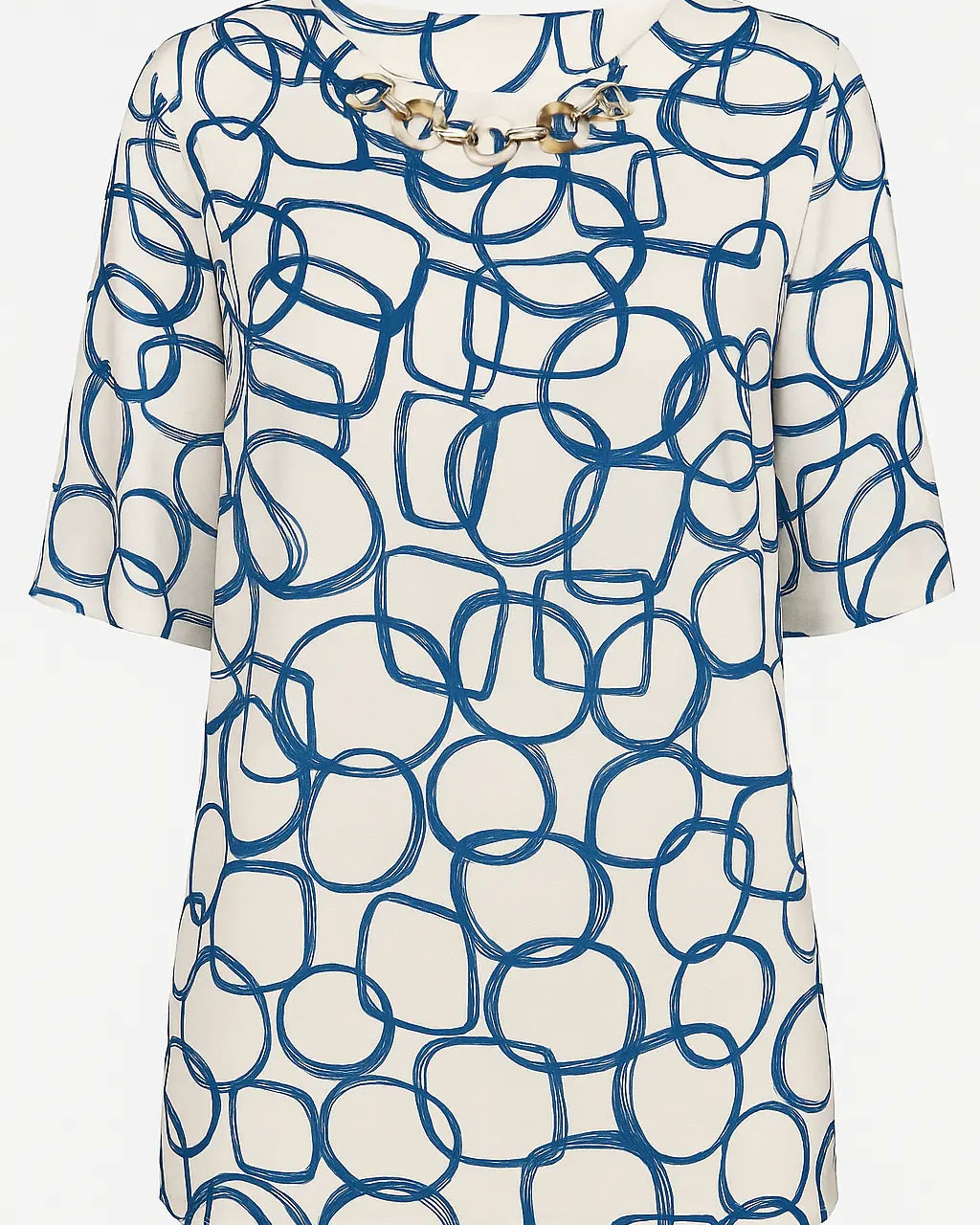 Blusa ampia e lunga in raso stampato a fantasia con accessorio scollo DORABELLA