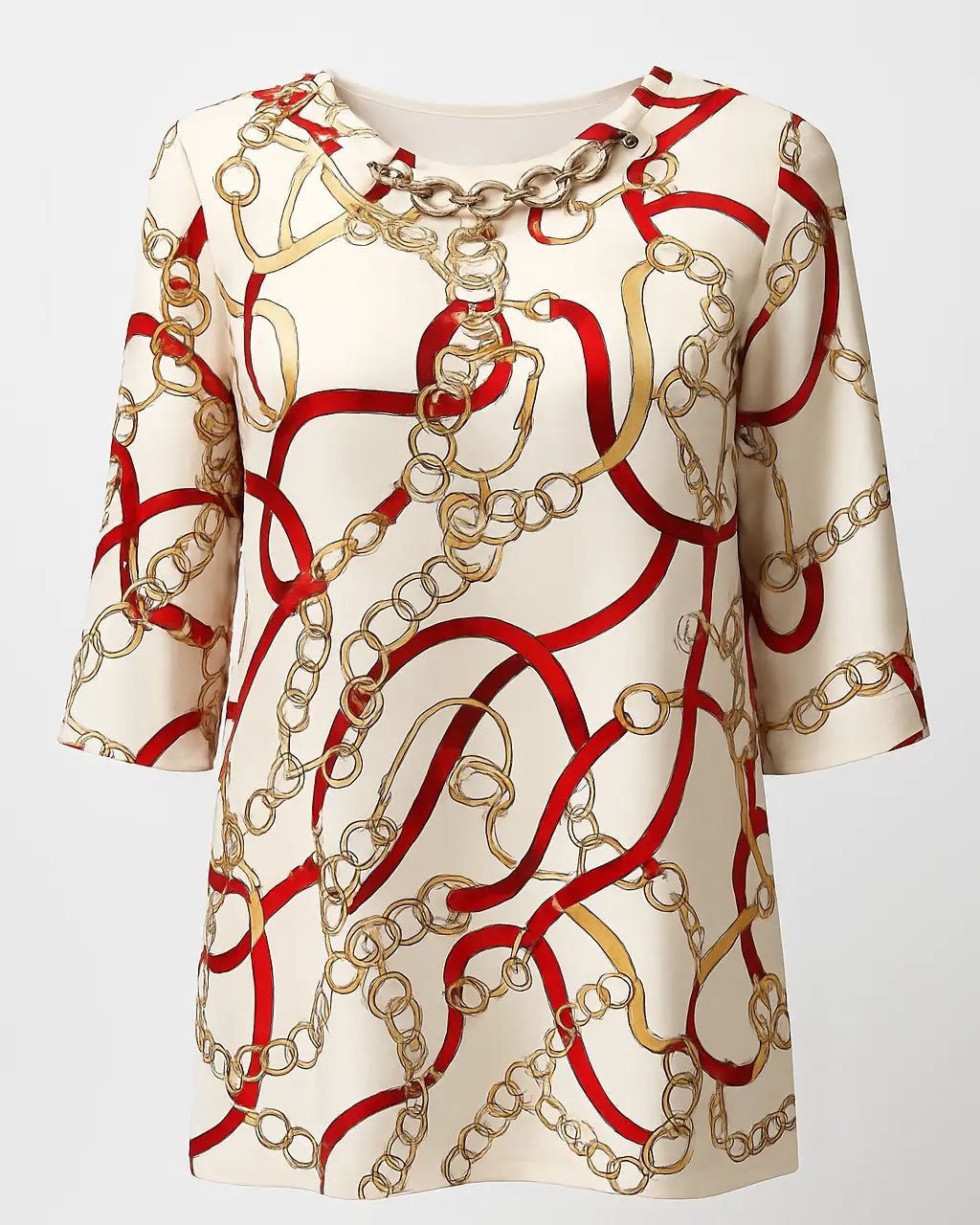 Blusa ampia e lunga in raso stampato a fantasia con accessorio scollo DORABELLA