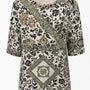 Blusa ampia e lunga in raso stampato a fantasia con accessorio scollo DORABELLA