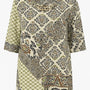 Blusa ampia e lunga in raso stampato a fantasia con accessorio scollo DORABELLA Verde-49