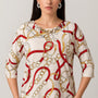 Blusa ampia e lunga in raso stampato a fantasia con accessorio scollo DORABELLA PIU'