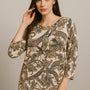 Blusa ampia e lunga in raso stampato a fantasia con accessorio scollo DORABELLA PIU'