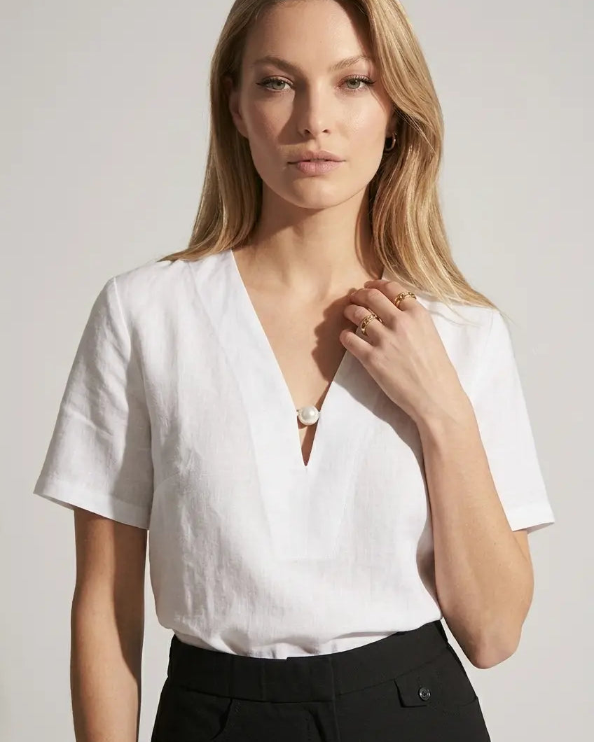 Blusa bi-materiale in Lino DORABELLA