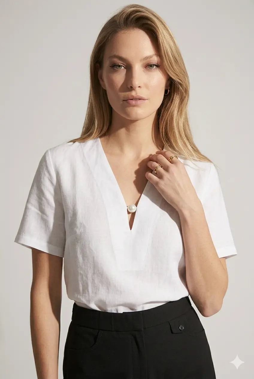 Blusa bi-materiale in Lino DORABELLA
