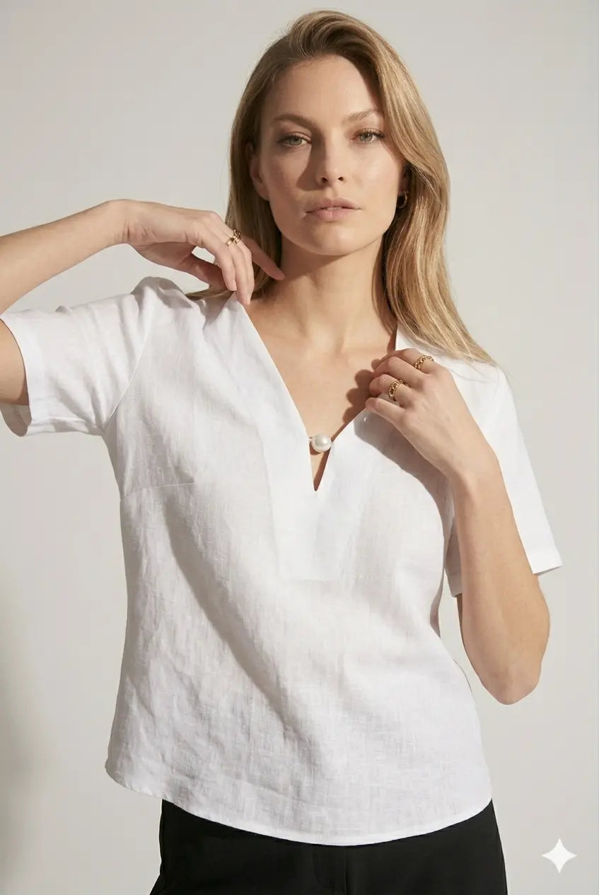 Blusa bi-materiale in Lino DORABELLA