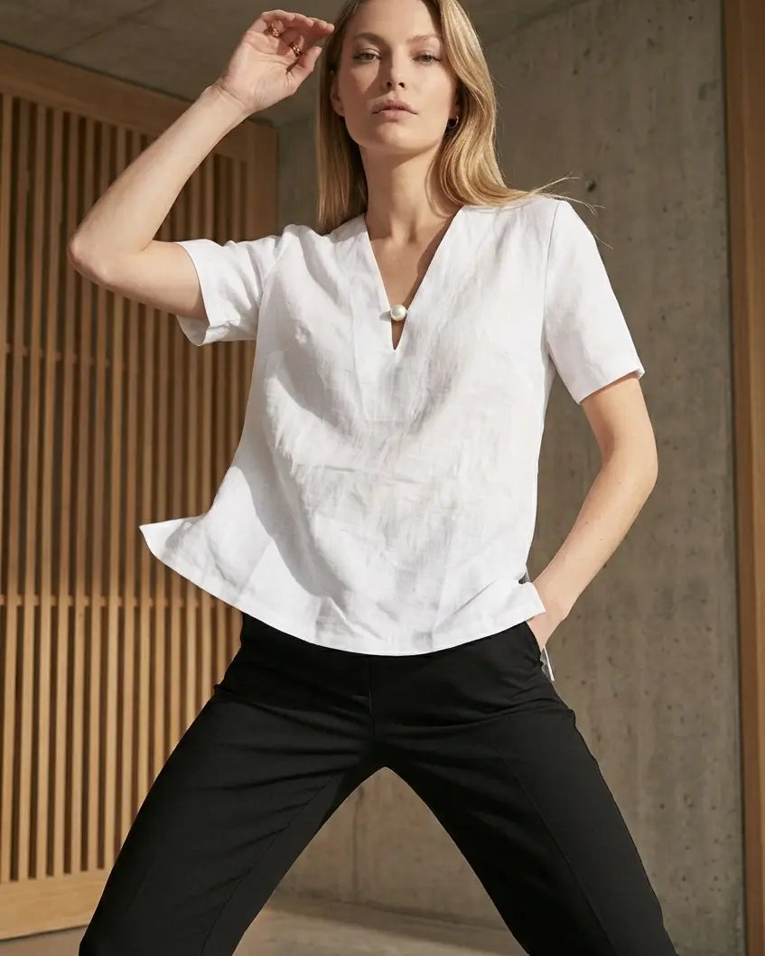 Blusa bi-materiale in Lino DORABELLA
